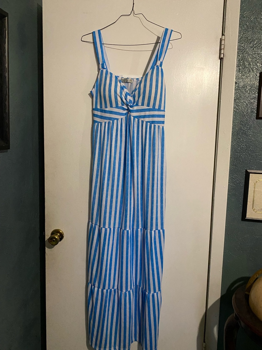 connected apparel Blue and White Striped Maxi Sundress